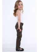 Girls\' trousers with flat studs, khaki NDZ310 - Online store - Boutique